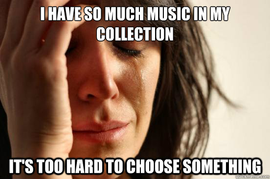 I have so much music in my collection it's too hard to choose something  First World Problems