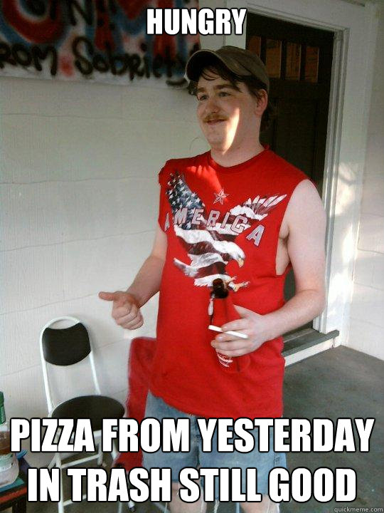 Hungry Pizza from yesterday in trash still good  Redneck Randal