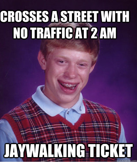 Crosses a street with no traffic at 2 AM Jaywalking ticket  Bad Luck Brain