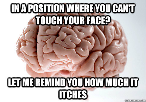 In a position where you can't touch your face? Let me remind you how much it itches  Scumbag Brain
