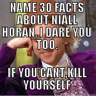 NAME 30 FACTS ABOUT NIALL HORAN. I DARE YOU TOO. IF YOU CANT,KILL YOURSELF Condescending Wonka