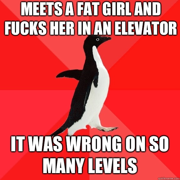 Meets a fat girl and Fucks her in an elevator It was wrong on so many levels  Socially Awesome Penguin