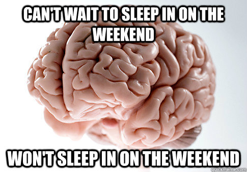 CAN'T WAIT TO SLEEP IN ON THE WEEKEND WON'T SLEEP IN ON THE WEEKEND   Scumbag Brain