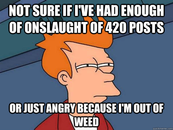 Not sure if I've had enough of onslaught of 420 posts  or just angry because I'm out of weed  Futurama Fry