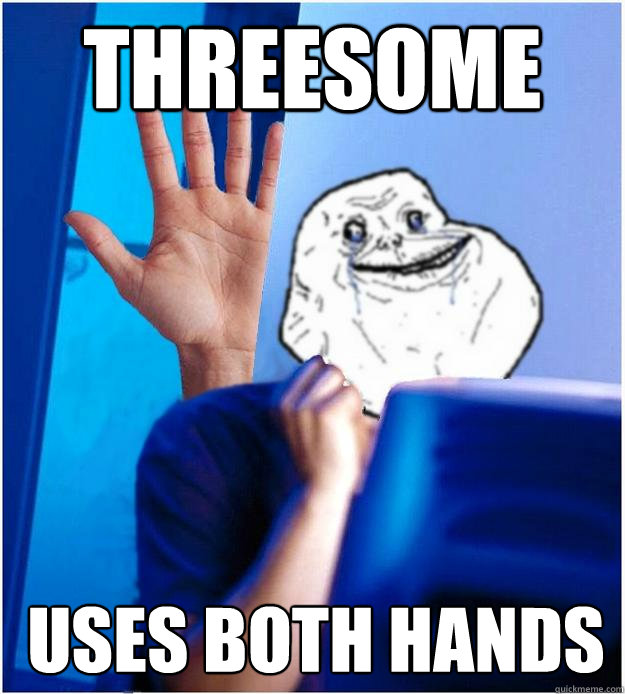 threesome uses both hands  