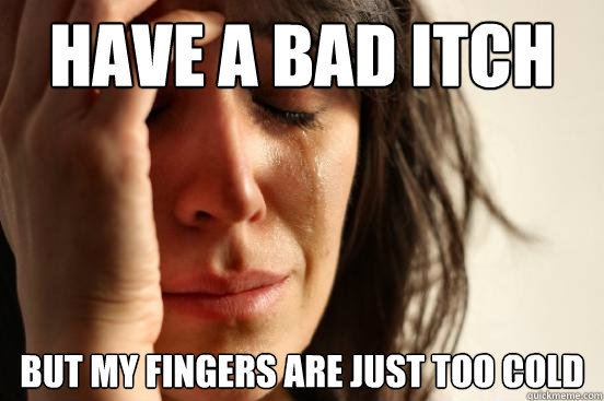 have a bad itch but my fingers are just too cold  First World Problems