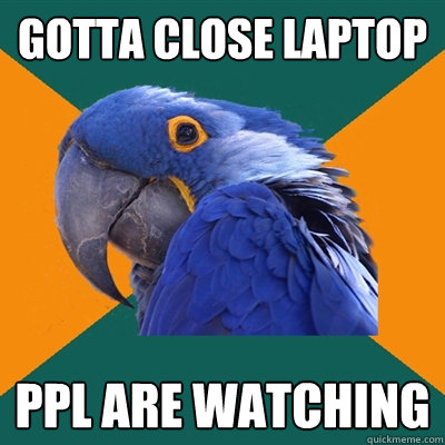 GOTTA CLOSE LAPTOP PPL ARE WATCHING  Paranoid Parrot