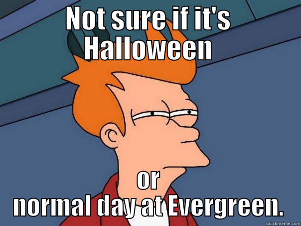 NOT SURE IF IT'S HALLOWEEN OR NORMAL DAY AT EVERGREEN. Futurama Fry