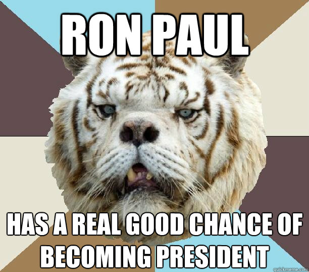 ron paul has a real good chance of becoming president  Kenny the Retarded Tiger