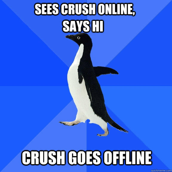 Sees crush online, Says hi Crush goes offline  