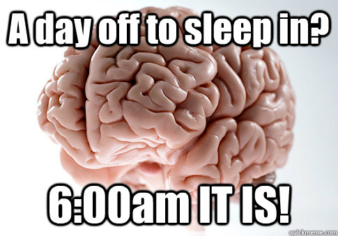 A day off to sleep in? 6:00am IT IS!   Scumbag Brain
