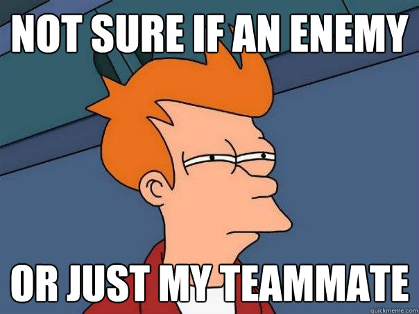 Not sure if an enemy  Or just my teammate  Futurama Fry