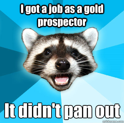 I got a job as a gold prospector It didn't pan out
  Lame Pun Coon