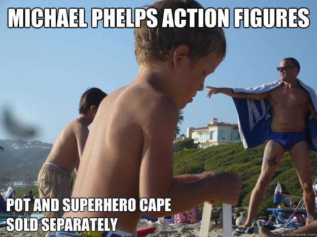Michael Phelps action figures pot and superhero cape
sold separately  speedo