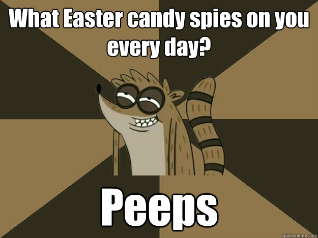 What Easter candy spies on you every day? Peeps - What Easter candy spies on you every day? Peeps  Lame Pun Rigby