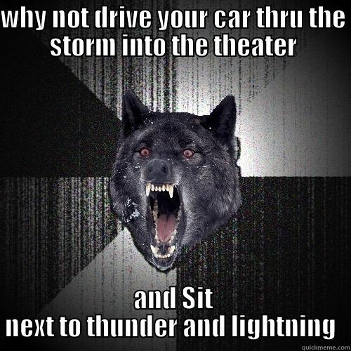 WHY NOT DRIVE YOUR CAR THRU THE STORM INTO THE THEATER AND SIT NEXT TO THUNDER AND LIGHTNING  Insanity Wolf