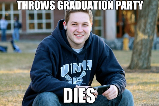 Throws graduation party dies  Mature College Senior