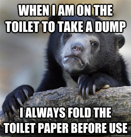 when i am on the toilet to take a dump I always fold the toilet paper before use  Confession Bear