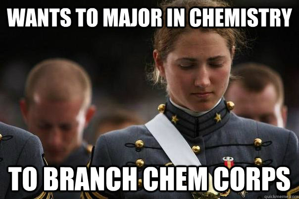 Wants to major in chemistry to branch chem corps - Wants to major in chemistry to branch chem corps  Cadet World Problems