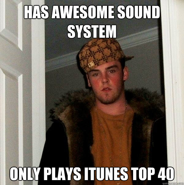 Has awesome sound system Only plays itunes top 40  Scumbag Steve