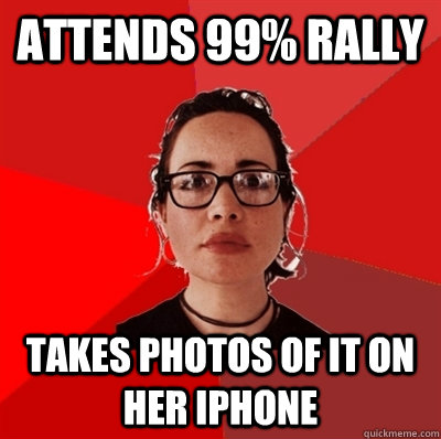 Attends 99% Rally Takes photos of it on her IPhone  Liberal Douche Garofalo