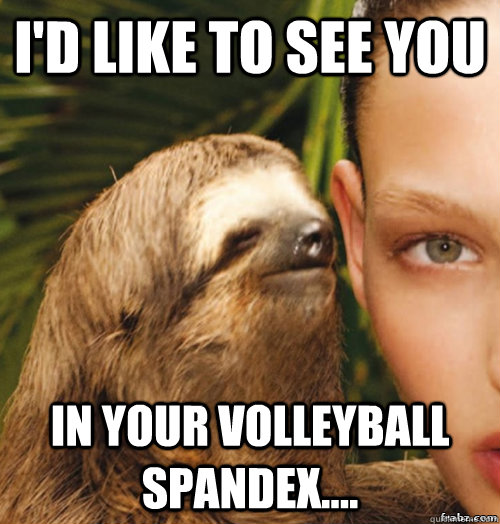 i'd like to see you  in your volleyball spandex....  rape sloth
