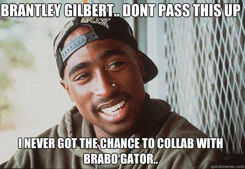 BRANTLEY GILBERT.. DONT PASS THIS UP  I NEVER GOT THE CHANCE TO COLLAB WITH BRABO GATOR..  - BRANTLEY GILBERT.. DONT PASS THIS UP  I NEVER GOT THE CHANCE TO COLLAB WITH BRABO GATOR..   SuperPac Shakur