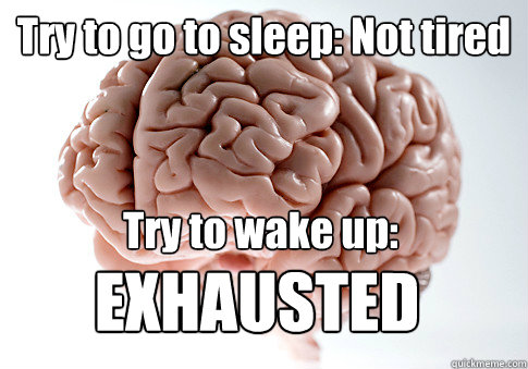 Try to go to sleep: Not tired Try to wake up:
 EXHAUSTED  Scumbag Brain