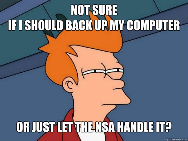 Not sure 
if I should back up my computer 
Or just let the NSA handle it?  Not sure Fry