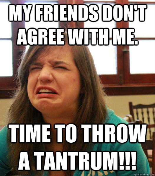 My friends don't agree with me. Time to throw a tantrum!!!  