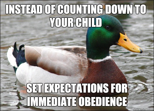 Instead of counting down to your child Set expectations for immediate obedience  Actual Advice Mallard