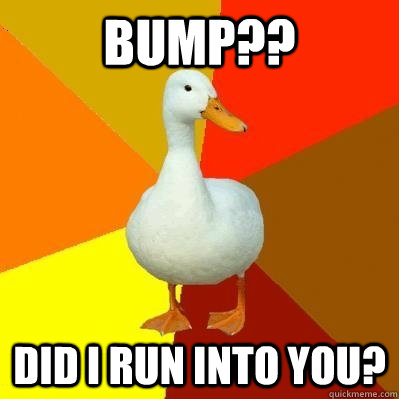 Bump?? Did I run into you?  Tech Impaired Duck
