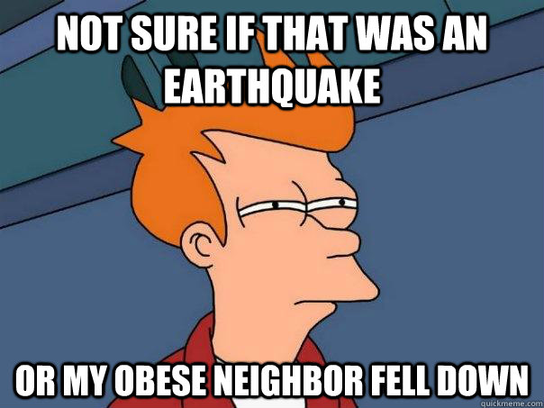 Not sure if that was an earthquake Or my obese neighbor fell down - Not sure if that was an earthquake Or my obese neighbor fell down  Futurama Fry