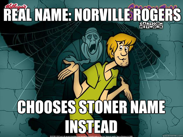 Real name: Norville Rogers Chooses stoner name instead  Irrational Shaggy