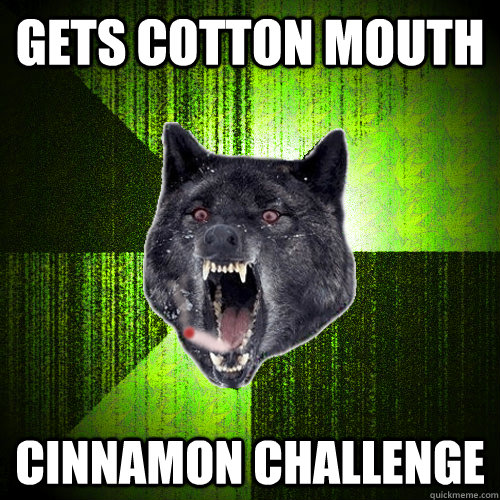 Gets cotton mouth cinnamon challenge Stoner Insanity wolf quickmeme
