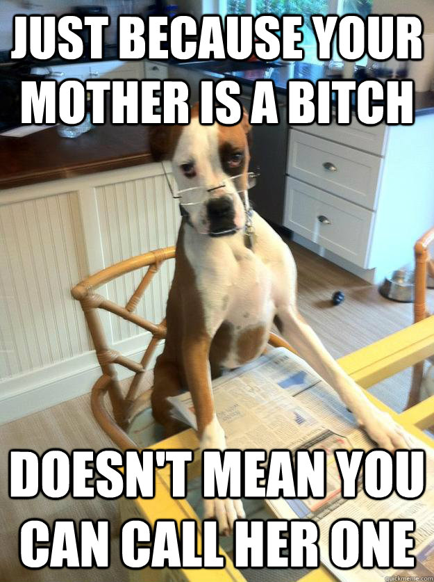 just because your mother is a bitch doesn't mean you can call her one - just because your mother is a bitch doesn't mean you can call her one  The Dog Father
