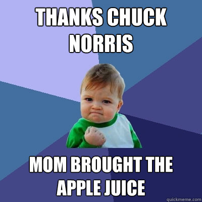 thanks chuck norris mom brought the apple juice  Success Kid