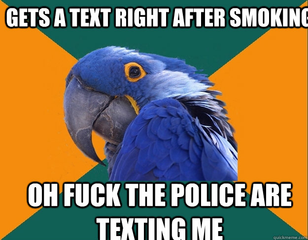 Gets a text right after smoking Oh fuck the police are texting me  Paranoid Parrot
