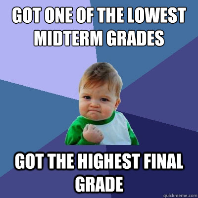 Got one of the lowest midterm grades Got the highest final grade  Success Kid