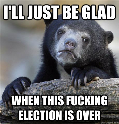 I'll just be glad When this fucking election is over - I'll just be glad When this fucking election is over  Confession Bear