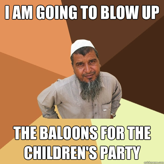 I am going to blow up the baloons for the children's party  Ordinary Muslim Man