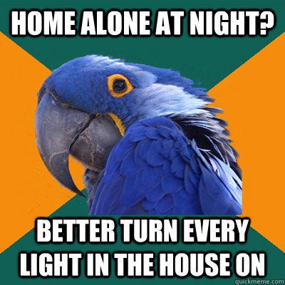 Home alone at night? Better turn every light in the house on - Home alone at night? Better turn every light in the house on  Paranoid Parrot