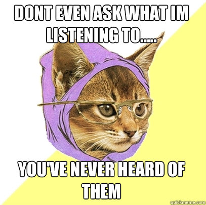 Dont even ask what im listening to..... You've never heard of them  Hipster Kitty