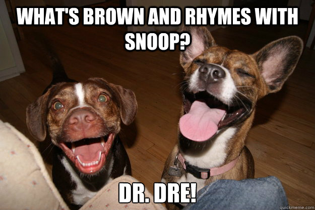 What's brown and rhymes with snoop? dr. dre! - What's brown and rhymes with snoop? dr. dre!  Clean Joke Puppies