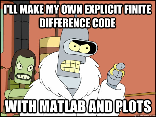 I'll make my own Explicit finite difference code with matlab and plots  Blackjack Bender