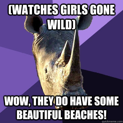 (watches girls gone wild) wow, they do have some beautiful beaches!  Sexually Oblivious Rhino