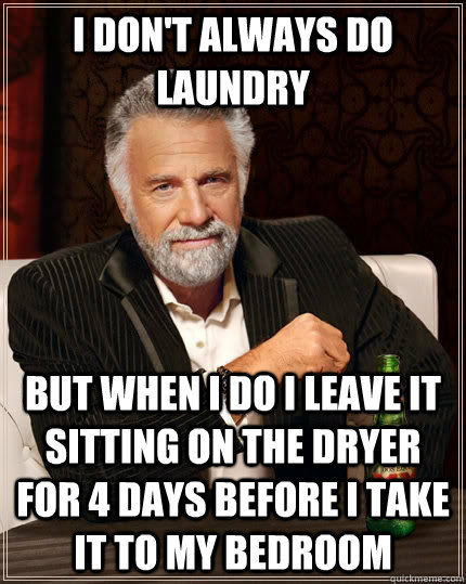 I don't always do laundry but when I do I leave it sitting on the dryer for 4 days before i take it to my bedroom  The Most Interesting Man In The World