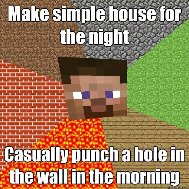 Make simple house for the night Casually punch a hole in the wall in the morning  Minecraft