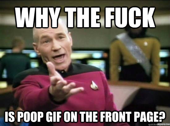 Why the fuck is poop gif on the front page?  Annoyed Picard HD