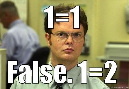 1=1 FALSE. 1=2 Schrute